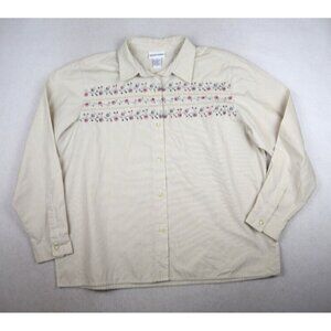 ALFRED DUNNER - WOMEN'S BEIGE STRIPED LONG SLEEVE FLORAL EMBROIDERED TOP - 20